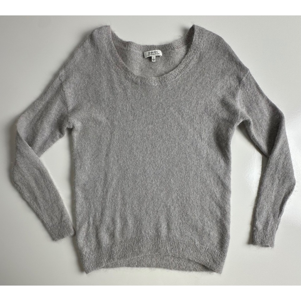 Babaton Italian Mohair Alpaca Blend Scoop Neck Sweater Heather Grey‎ Small S